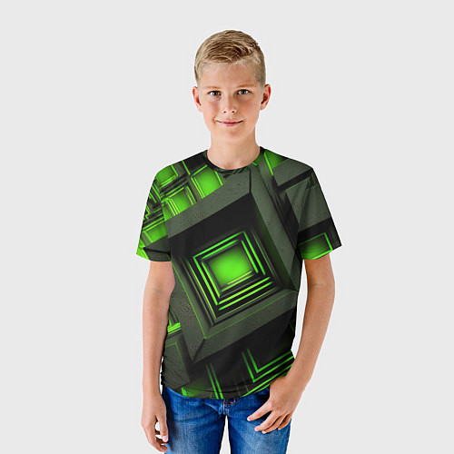 Детская футболка Неоновые зелёные блоки / 3D-принт – фото 3