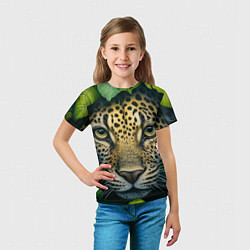 Футболка детская Леопард в листьях, цвет: 3D-принт — фото 2