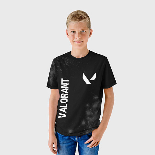 Детская футболка Valorant glitch на темном фоне: надпись, символ / 3D-принт – фото 3