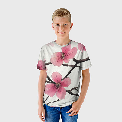 Детская футболка Цветы и ветви японской сакуры - текстура холста / 3D-принт – фото 3