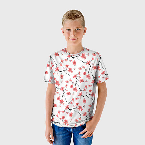 Детская футболка Акварельные цветы сакуры паттерн / 3D-принт – фото 3