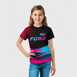 Футболка детская Ford - neon gradient: символ сверху, цвет: 3D-принт — фото 2