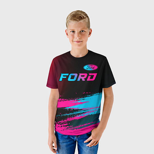 Детская футболка Ford - neon gradient: символ сверху / 3D-принт – фото 3