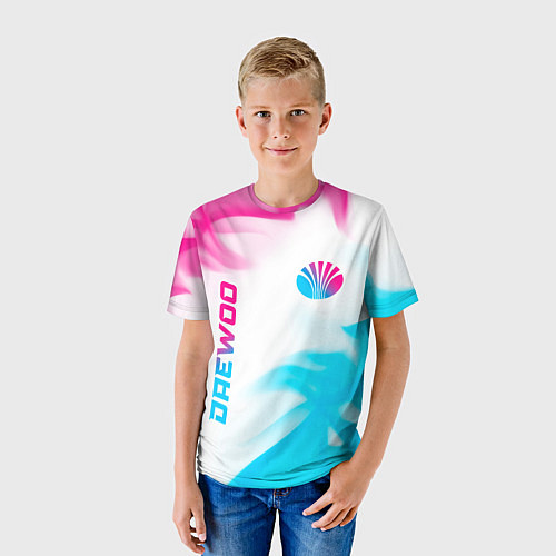 Детская футболка Daewoo neon gradient style: надпись, символ / 3D-принт – фото 3