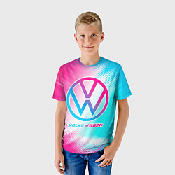 Футболка детская Volkswagen neon gradient style, цвет: 3D-принт — фото 2