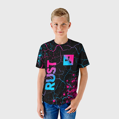 Детская футболка Rust - neon gradient: надпись, символ / 3D-принт – фото 3