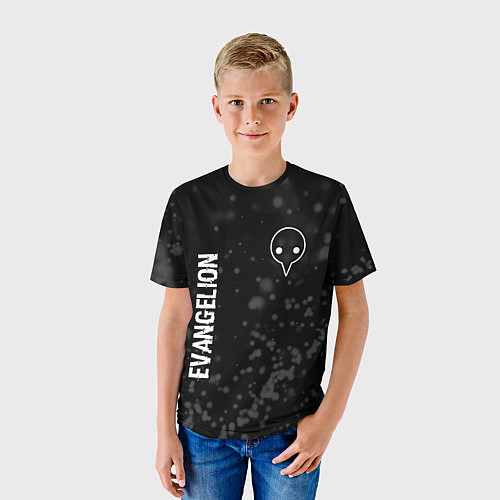 Детская футболка Evangelion glitch на темном фоне: надпись, символ / 3D-принт – фото 3
