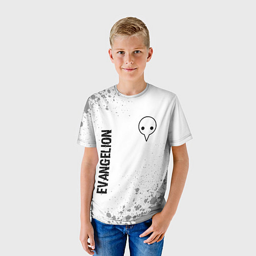 Детская футболка Evangelion glitch на светлом фоне: надпись, символ / 3D-принт – фото 3