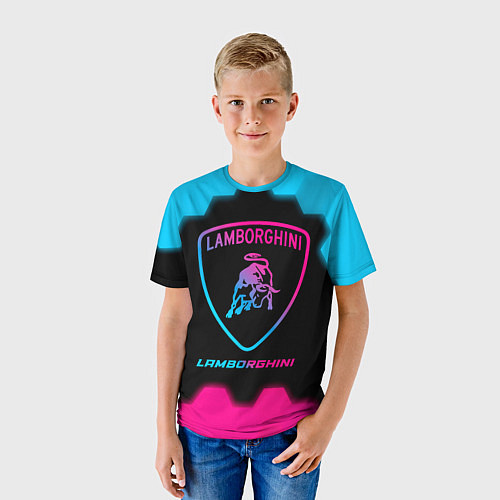 Детская футболка Lamborghini - neon gradient / 3D-принт – фото 3