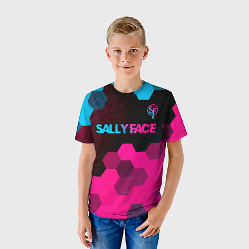 Детская футболка Sally Face - neon gradient: символ сверху / 3D-принт – фото 3