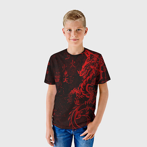 Детская футболка Красный дракон - иероглифы / 3D-принт – фото 3