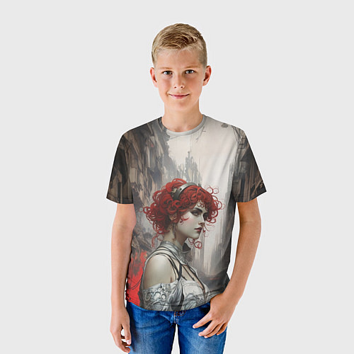 Детская футболка Рыжая девушка на променаде / 3D-принт – фото 3