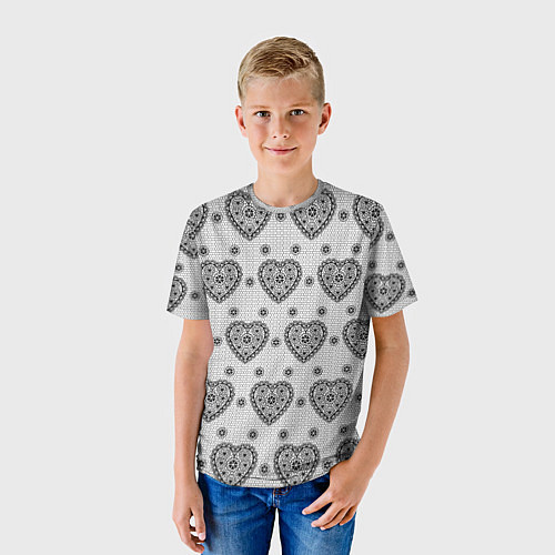 Детская футболка Черное кружево с сердцами / 3D-принт – фото 3