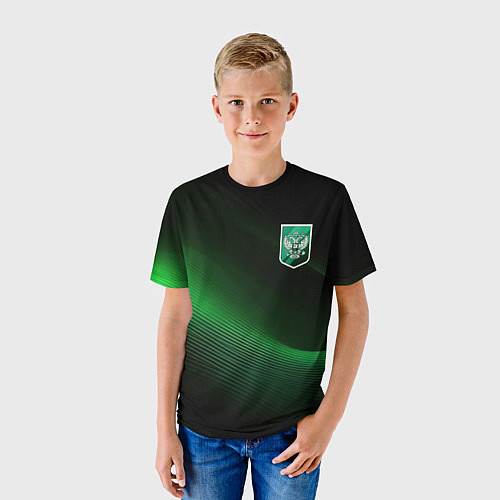 Детская футболка Герб РФ зеленый черный фон / 3D-принт – фото 3