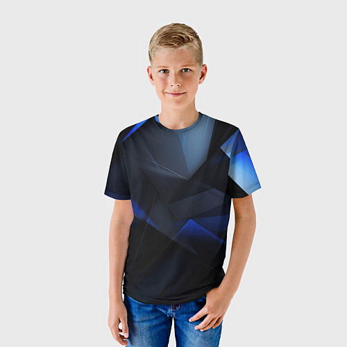 Детская футболка Черная и голубая текстура / 3D-принт – фото 3