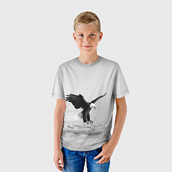 Футболка детская Орёл в облаках черно-белый, цвет: 3D-принт — фото 2