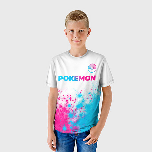 Детская футболка Pokemon neon gradient style: символ сверху / 3D-принт – фото 3