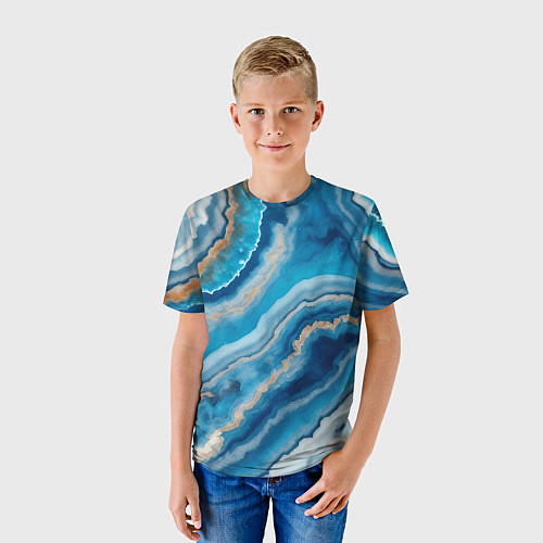 Детская футболка Текстура голубого океанического агата / 3D-принт – фото 3