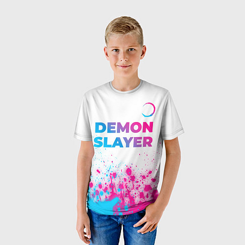 Детская футболка Demon Slayer neon gradient style: символ сверху / 3D-принт – фото 3