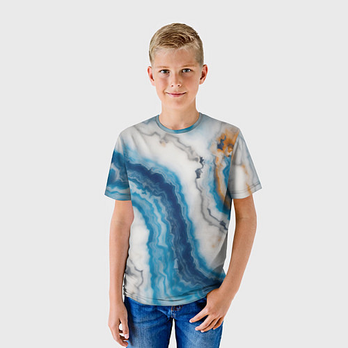 Детская футболка Узор волна голубой океанический агат / 3D-принт – фото 3