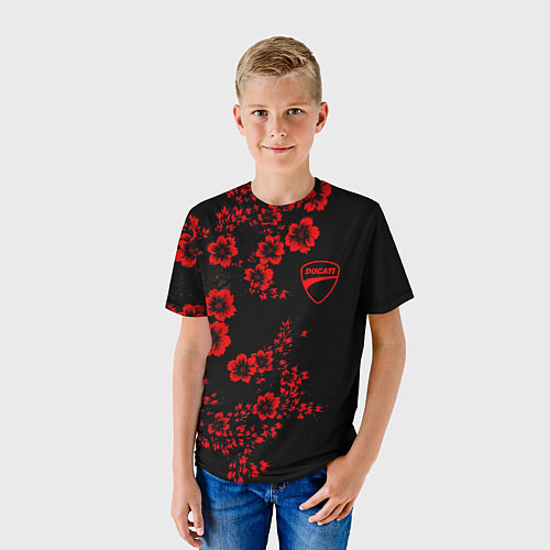 Детская футболка Ducati - red flowers / 3D-принт – фото 3