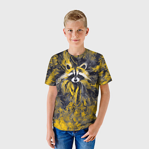 Детская футболка Абстрактный желтый енот в стиле арт / 3D-принт – фото 3