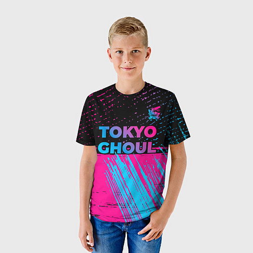 Детская футболка Tokyo Ghoul - neon gradient: символ сверху / 3D-принт – фото 3
