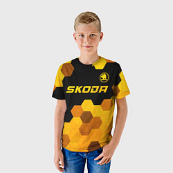 Футболка детская Skoda - gold gradient: символ сверху, цвет: 3D-принт — фото 2
