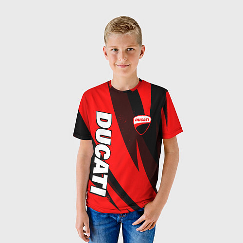 Детская футболка Ducati - красные волны / 3D-принт – фото 3