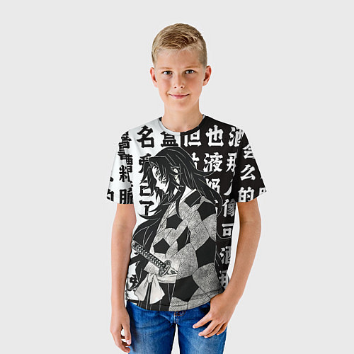 Детская футболка Кокушибо и иероглифы - Клинок демонов / 3D-принт – фото 3