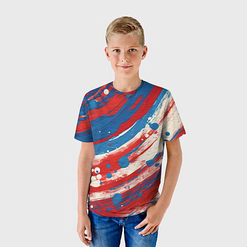 Детская футболка Краски в цветах флага РФ / 3D-принт – фото 3