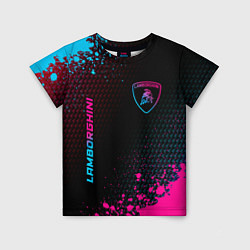 Футболка детская Lamborghini - neon gradient: надпись, символ, цвет: 3D-принт