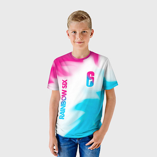 Детская футболка Rainbow Six neon gradient style: надпись, символ / 3D-принт – фото 3