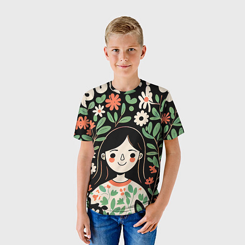 Детская футболка Девочка в цветах - Бохо / 3D-принт – фото 3