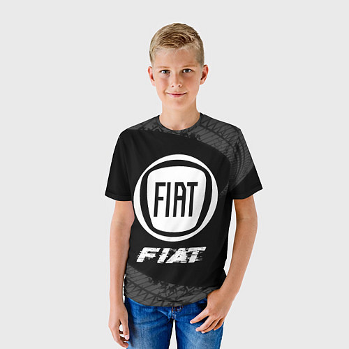 Детская футболка Fiat speed на темном фоне со следами шин / 3D-принт – фото 3