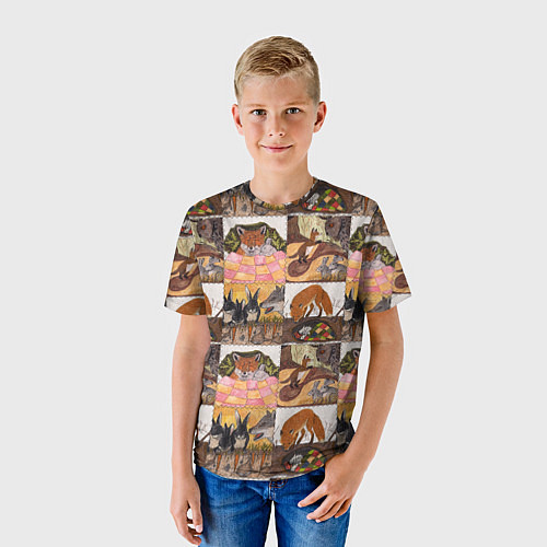 Детская футболка Коллаж из рисунков с лисой / 3D-принт – фото 3