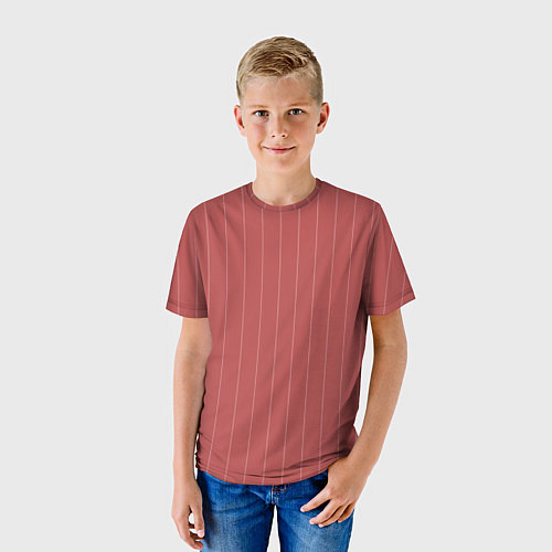 Детская футболка Серьёзный тёмно-коралловый полосы / 3D-принт – фото 3