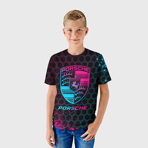 Детская футболка Porsche - neon gradient / 3D-принт – фото 3