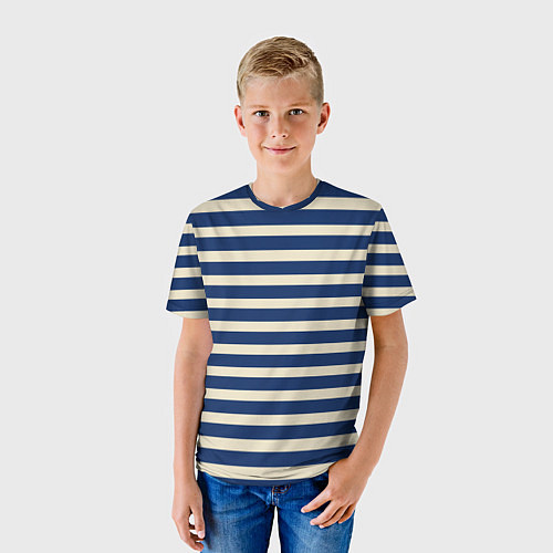 Детская футболка Полосатый синий и кремовый / 3D-принт – фото 3