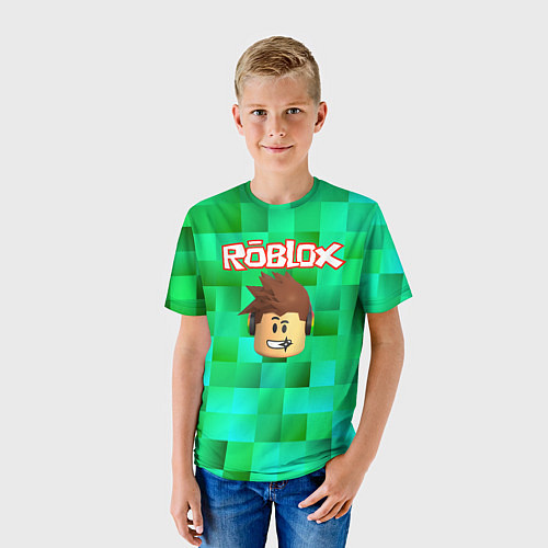 Детская футболка Roblox head на пиксельном фоне / 3D-принт – фото 3