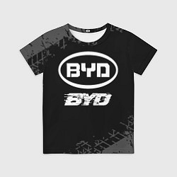 Футболка детская BYD speed на темном фоне со следами шин, цвет: 3D-принт