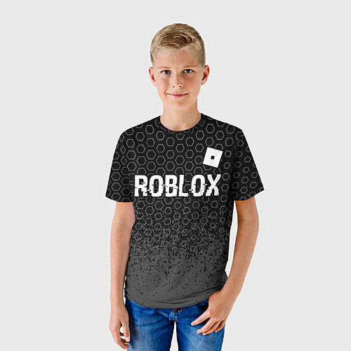 Детская футболка Roblox glitch на темном фоне: символ сверху / 3D-принт – фото 3