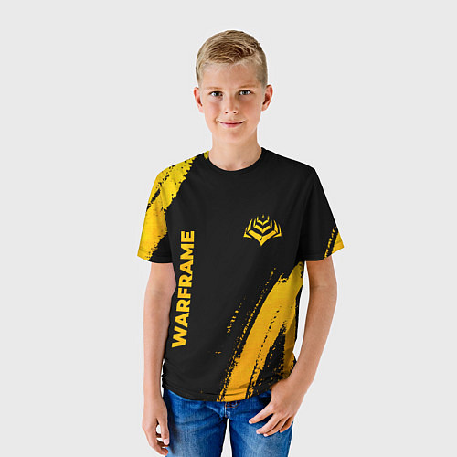Детская футболка Warframe - gold gradient: надпись, символ / 3D-принт – фото 3