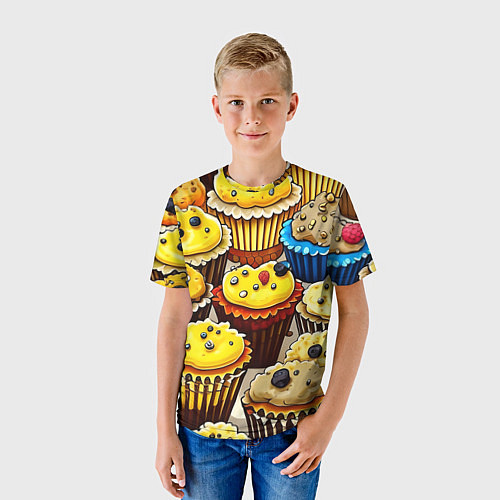 Детская футболка Вкусный принт - кексы от нейросети / 3D-принт – фото 3