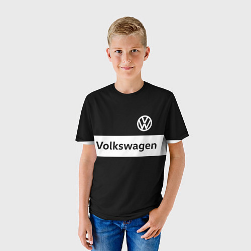 Детская футболка Фольцваген - черный и белый / 3D-принт – фото 3