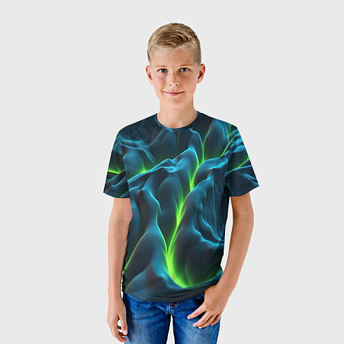 Детская футболка Зеленая кислотная текстура с плитами / 3D-принт – фото 3