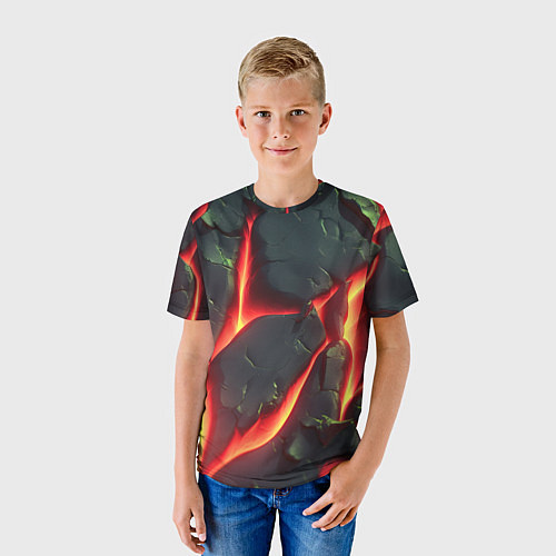 Детская футболка Красные плиты с лавой / 3D-принт – фото 3