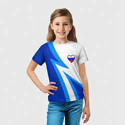 Футболка детская Флаг России в сердечке - синий, цвет: 3D-принт — фото 2