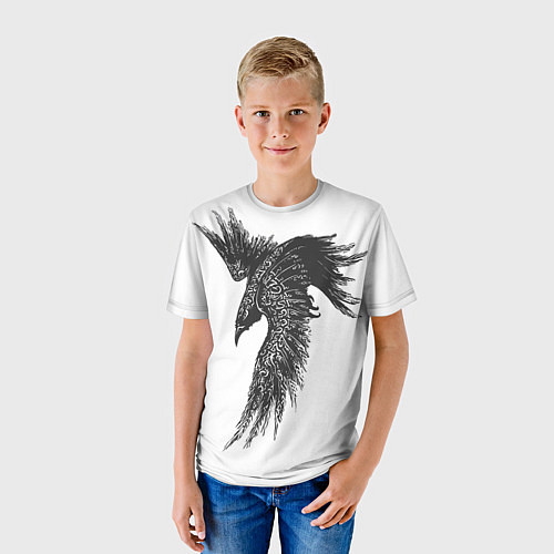 Детская футболка Чёрный ворон с рунами / 3D-принт – фото 3
