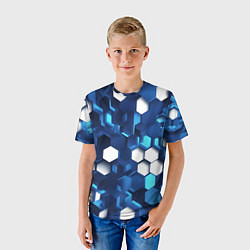 Футболка детская Cyber hexagon Blue, цвет: 3D-принт — фото 2